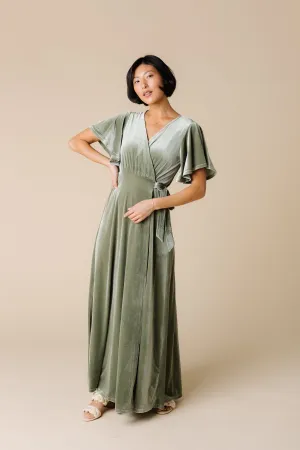 Arbor Velvet Wrap Dress - Sage