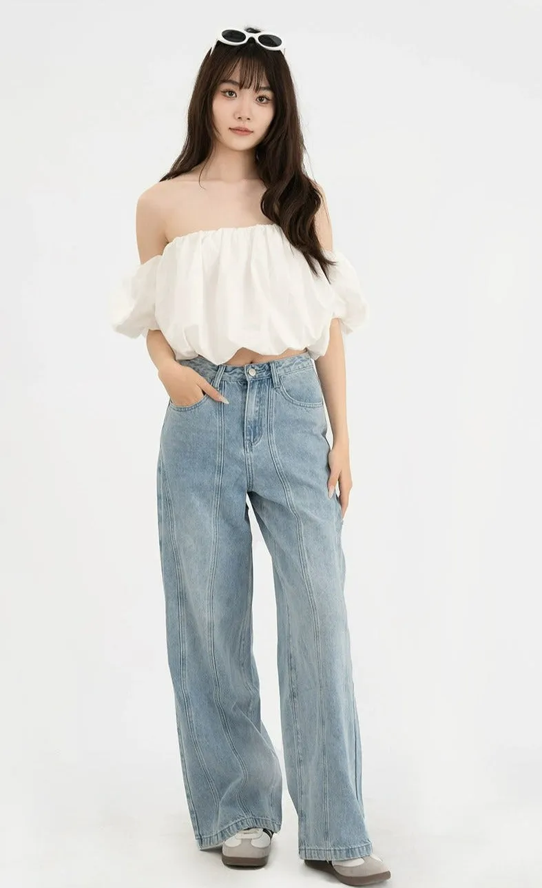 Ruffled Off-Shoulder Puff Sleeve Crop Top