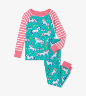 Unicorn Party Organic Cotton Raglan Girls Pajama Set | Hatley