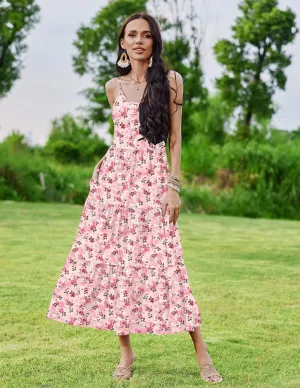 Zeagoo Womens Long Dress Adjustable Strap Floral Casual Dress